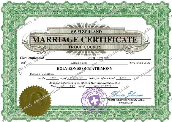 Switzerland marriage certificate Word and PDF template
